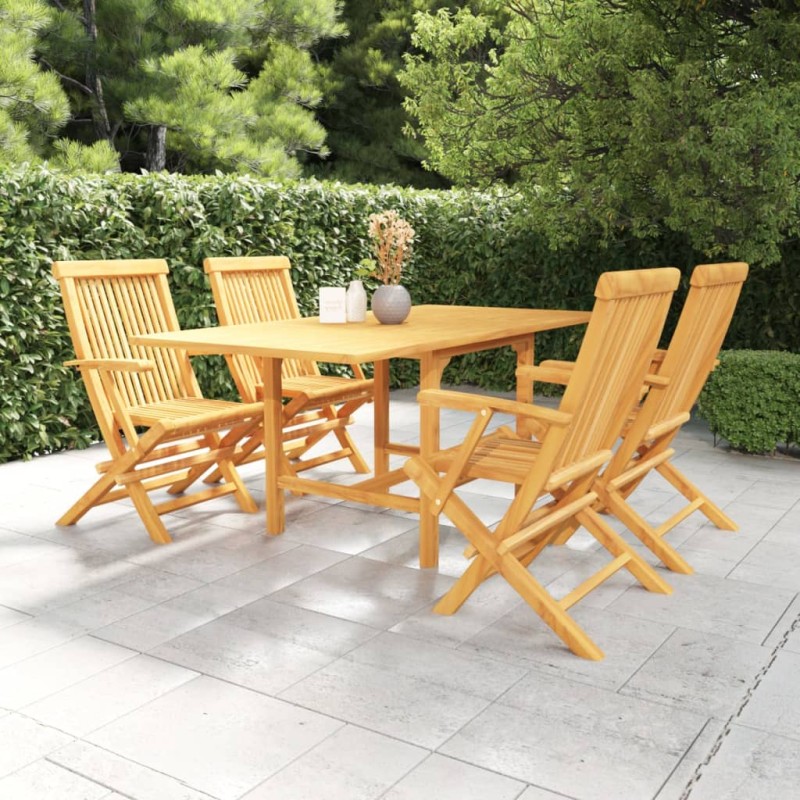 vidaXL Juego de comedor para jardín 5 piezas madera maciza teca vidaXL Juego de comedor para jardín 5 piezas madera maciza teca