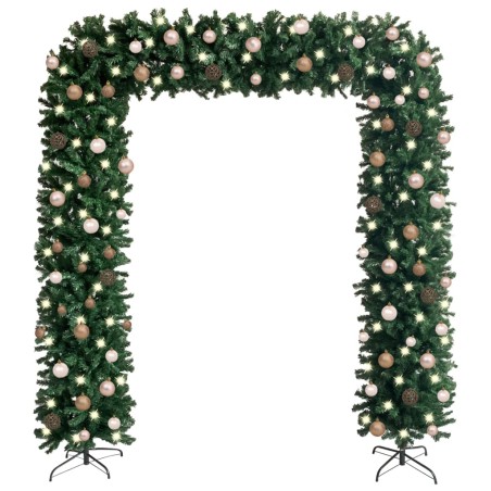 vidaXL Arco árbol de Navidad con LEDs y bolas verde 240 cm