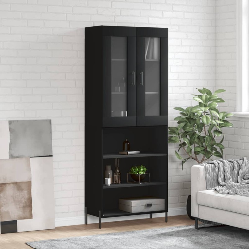 vidaXL Aparador alto madera contrachapada negro 69,5x34x180 cm