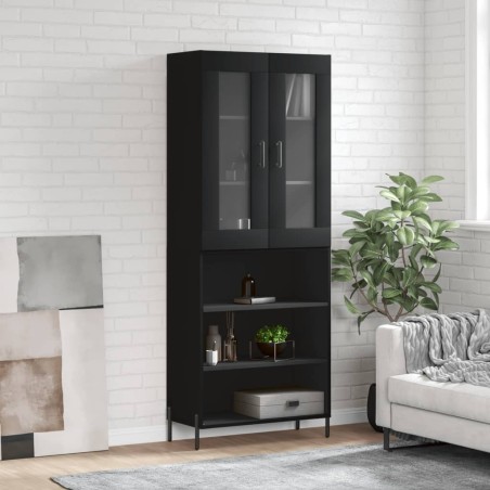 vidaXL Aparador alto madera contrachapada negro 69,5x34x180 cm
