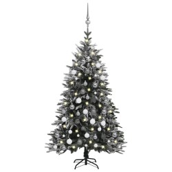 vidaXL Árbol de Navidad con LED, nieve y bolas PVC&PE verde 120 cm