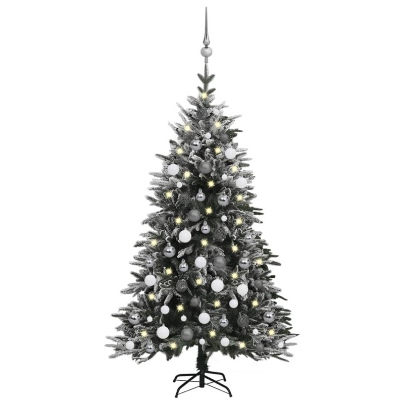 vidaXL Árbol de Navidad con LED, nieve y bolas PVC&PE verde 120 cm