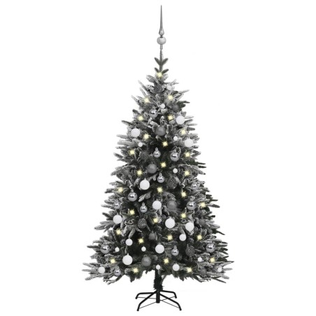 vidaXL Árbol de Navidad con LED, nieve y bolas PVC&PE verde 120 cm