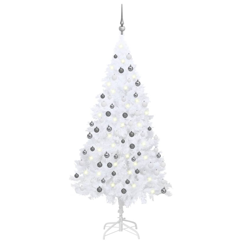 vidaXL Árbol de Navidad preiluminado con luces y bolas blanco 180 cm vidaXL Árbol de Navidad preiluminado con luces y bolas blanco 180 cm