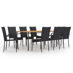 vidaXL Set de muebles de comedor de jardín 9 piezas ratán PE negro