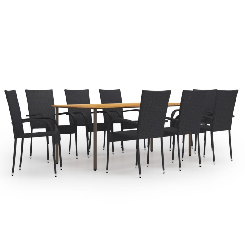 vidaXL Set de muebles de comedor de jardín 9 piezas ratán PE negro vidaXL Set de muebles de comedor de jardín 9 piezas ratán PE negro