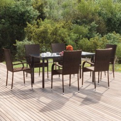 vidaXL Juego de comedor de jardín 7 piezas ratán sintético marrón