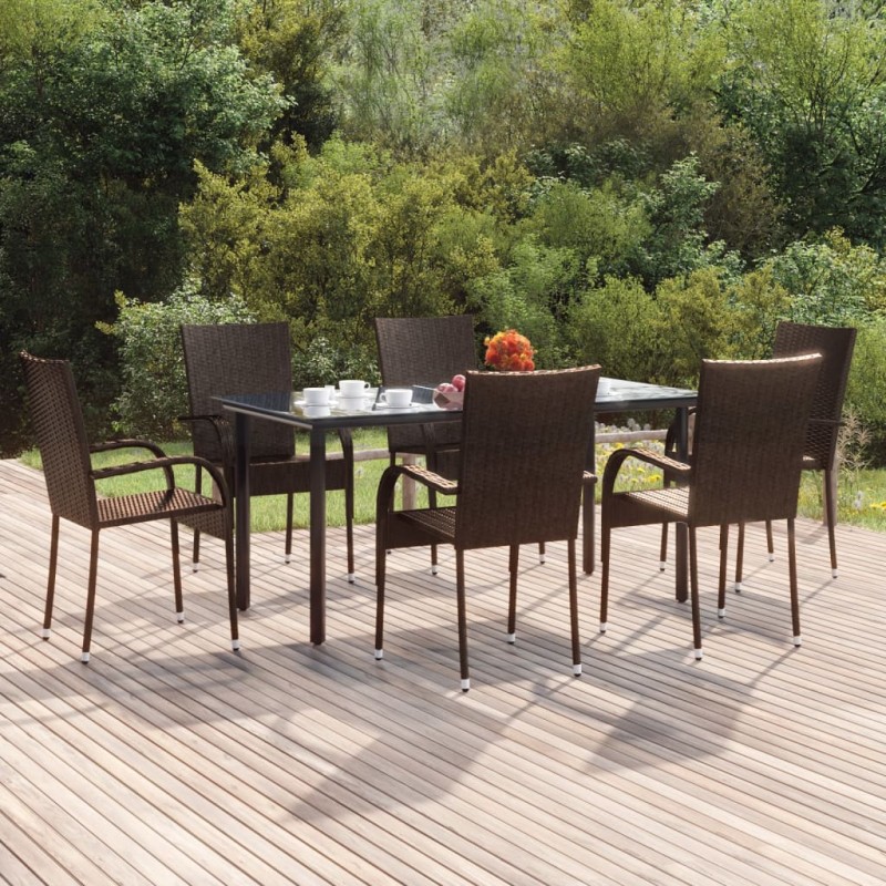 vidaXL Juego de comedor de jardín 7 piezas ratán sintético marrón