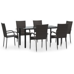 vidaXL Juego de comedor de jardín 7 piezas ratán sintético marrón