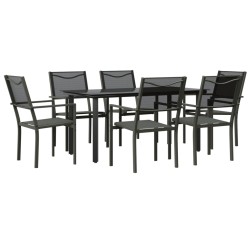 vidaXL Juego de comedor para jardín 7 piezas acero y textilene negro