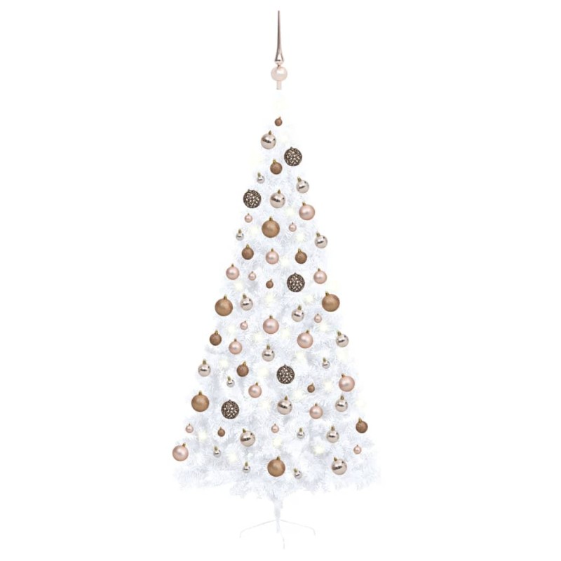 vidaXL Medio árbol de Navidad con luces y bolas blanco 120 cm vidaXL Medio árbol de Navidad con luces y bolas blanco 120 cm