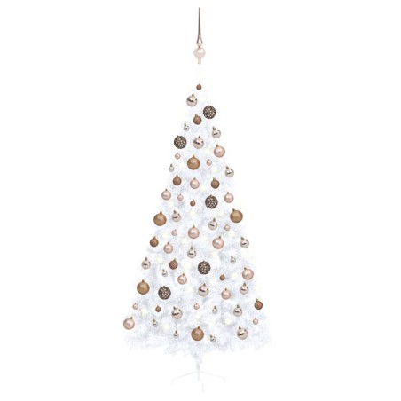 vidaXL Medio árbol de Navidad con luces y bolas blanco 120 cm
