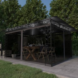 vidaXL Cenador con mosquitera tira luz LED antracita 4x3x2,73m 180g/m²