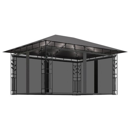 vidaXL Cenador con mosquitera tira luz LED antracita 4x3x2,73m 180g/m²