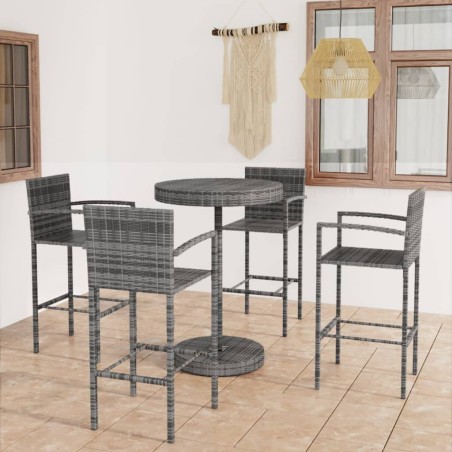 vidaXL Muebles de bar de jardín 5 piezas ratán sintético gris