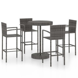 vidaXL Muebles de bar de jardín 5 piezas ratán sintético gris