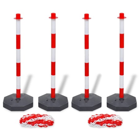 vidaXL Juego de 4 postes de barrera cadena de plástico 10 m cada una