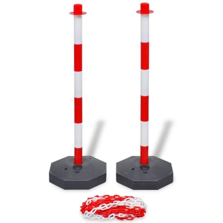 vidaXL Juego de 4 postes de barrera cadena de plástico 10 m cada una