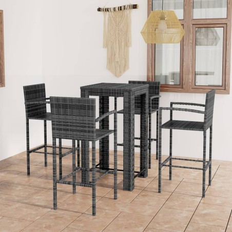 vidaXL Muebles de bar de jardín 5 pzas ratán PE reposabrazos gris