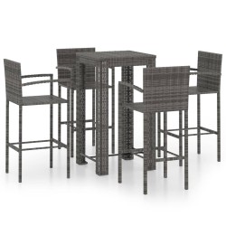 vidaXL Muebles de bar de jardín 5 pzas ratán PE reposabrazos gris