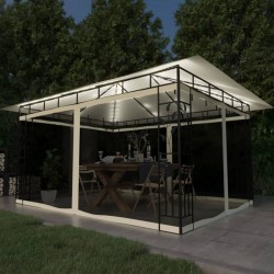 vidaXL Cenador con mosquitera y tira luz LED crema 4x3x2,73m 180 g/m²