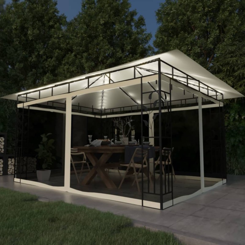 vidaXL Cenador con mosquitera y tira luz LED crema 4x3x2,73m 180 g/m² vidaXL Cenador con mosquitera y tira luz LED crema 4x3x2,73m 180 g/m²