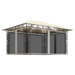 vidaXL Cenador con mosquitera y tira luz LED crema 4x3x2,73m 180 g/m²