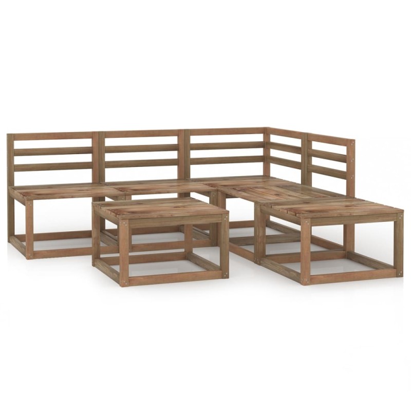 vidaXL Muebles de jardín 6 pzas cojines madera pino impregnada marrón vidaXL Muebles de jardín 6 pzas cojines madera pino impregnada marrón