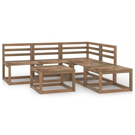 vidaXL Muebles de jardín 6 pzas cojines madera pino impregnada marrón