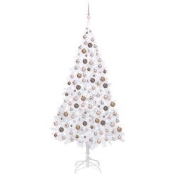 vidaXL Árbol de Navidad preiluminado con luces y bolas blanco 210 cm
