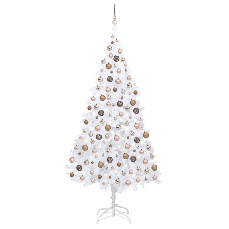 vidaXL Árbol de Navidad preiluminado con luces y bolas blanco 210 cm