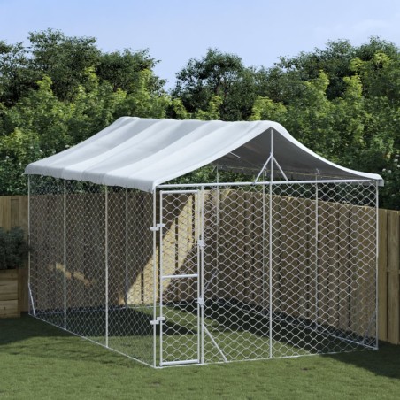 vidaXL Perrera exterior con techo acero galvanizado plata 3x4,5x2,5 m