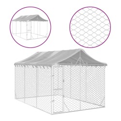 vidaXL Perrera exterior con techo acero galvanizado plata 3x4,5x2,5 m