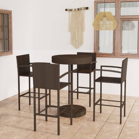 vidaXL Conjunto de bar para jardín 5 piezas ratán sintético marrón