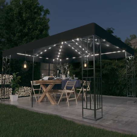 vidaXL Cenador con doble techo y tira de luces LED antracita 3x4 m