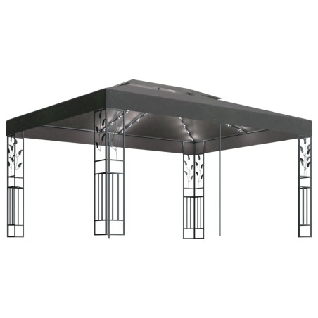 vidaXL Cenador con doble techo y tira de luces LED antracita 3x4 m