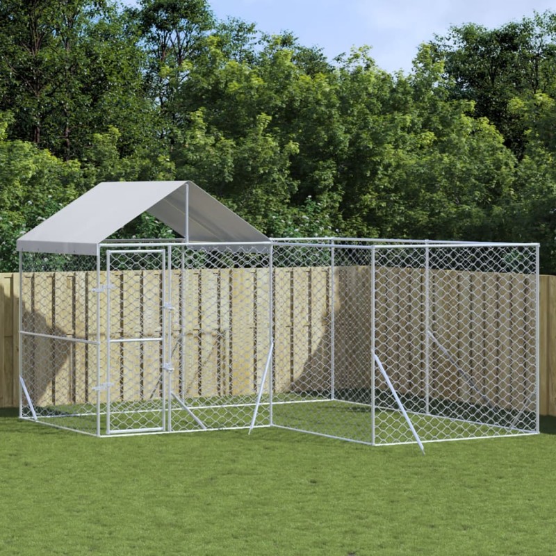 vidaXL Perrera de exterior con techo acero galvanizado plata 4x4x2,5 m vidaXL Perrera de exterior con techo acero galvanizado plata 4x4x2,5 m