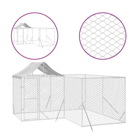 vidaXL Perrera de exterior con techo acero galvanizado plata 4x4x2,5 m