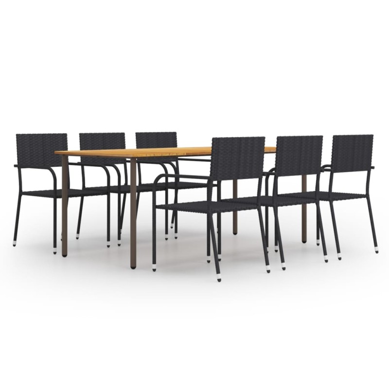 vidaXL Set de muebles de comedor de jardín 7 piezas ratán PE negro