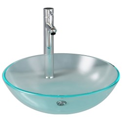 vidaXL Lavabo con grifo y tapón pulsador cristal templado esmerilado