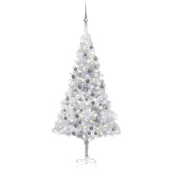 vidaXL Árbol de Navidad preiluminado con luces y bolas plateado 180 cm