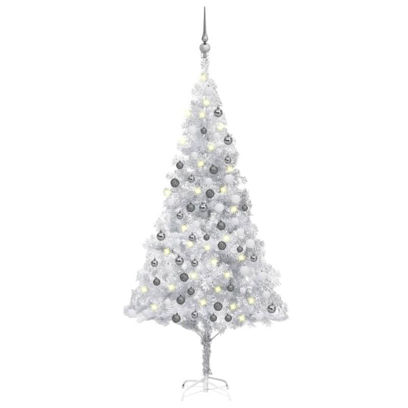 vidaXL Árbol de Navidad preiluminado con luces y bolas plateado 180 cm vidaXL Árbol de Navidad preiluminado con luces y bolas plateado 180 cm