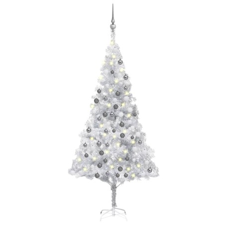 vidaXL Árbol de Navidad preiluminado con luces y bolas plateado 180 cm