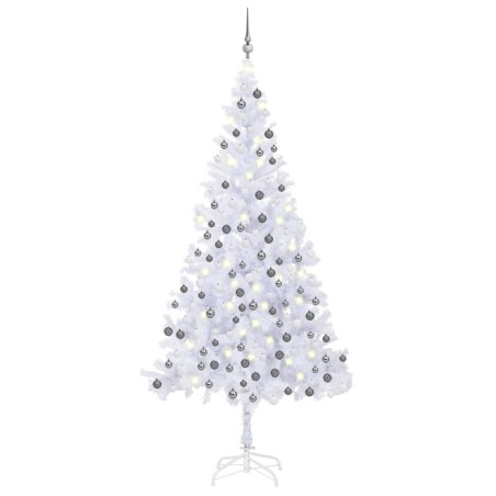 vidaXL Árbol de Navidad artificial con luces y bolas blanco 240 cm