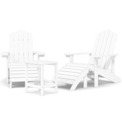 vidaXL Sillas de jardín Adirondack con reposapiés y mesa HDPE blanco