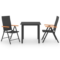 vidaXL Juego de comedor para jardín 3 piezas negro y marrón