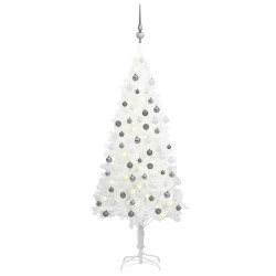 vidaXL Árbol de Navidad preiluminado con luces y bolas blanco 120 cm