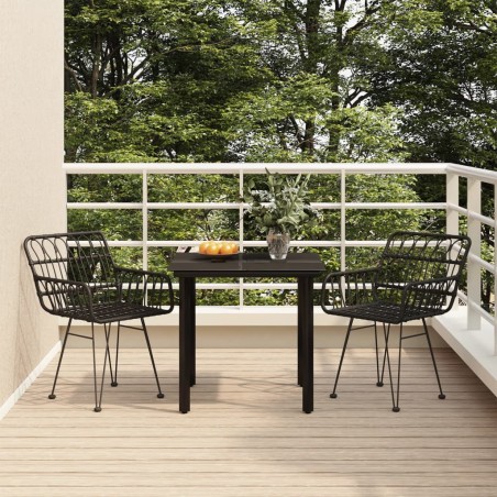 vidaXL Juego de comedor de jardín 3 piezas ratán sintético negro
