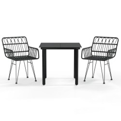 vidaXL Juego de comedor de jardín 3 piezas ratán sintético negro