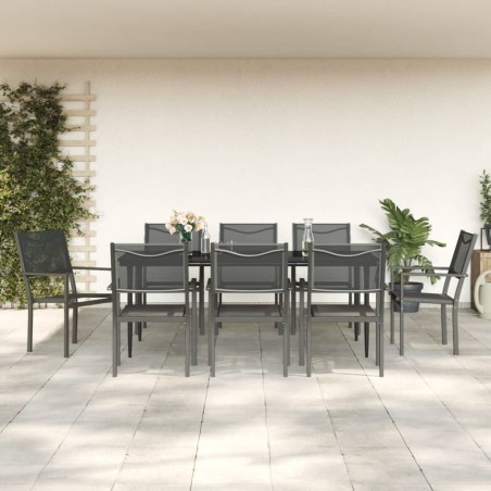vidaXL Juego de comedor para jardín 9 piezas acero y textilene negro